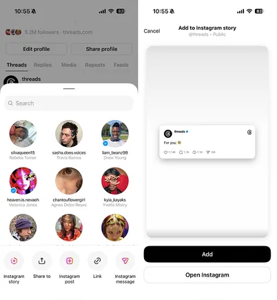 Threads simplifie le partage vers Instagram